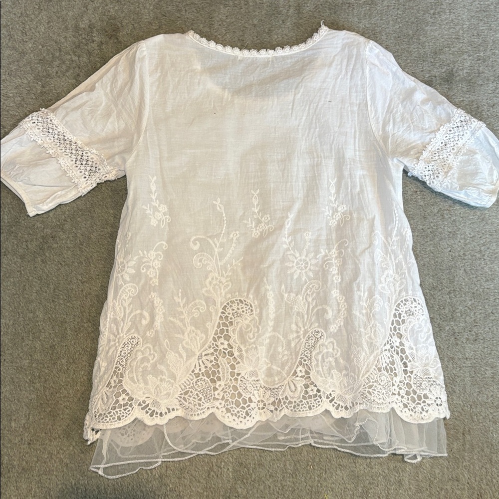Bohemian cottage Core Cotton embroidered net lined shirt S - Picture 5 of 10